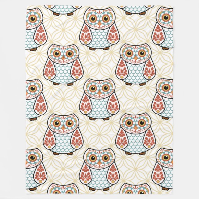 Uggla för Folk konst på guld Fleecefilt (Framsidan)