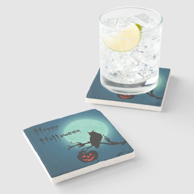 Uggla för Halloween nattpumpa Stenunderlägg (Sidan)