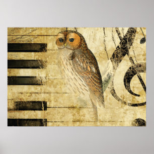 Uggla för vintageParchment~ på piano Poster