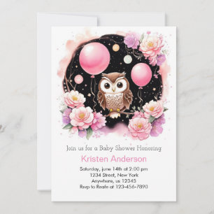 Uggla Forest Äventyr Whimsical Girl Baby Shower Inbjudningar