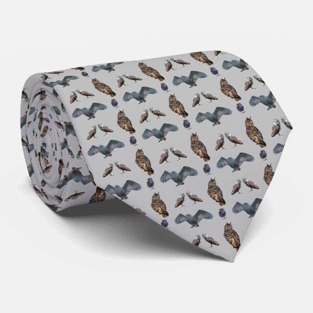 Uggla Frenzy Tie (Grått) Slips (Rullad)