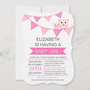 Uggla GIRL Baby Shower för modern Rosa Bunting Inbjudningar