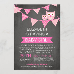 Uggla GIRL-babystölder i Modern Chalkboard Bunting Inbjudningar