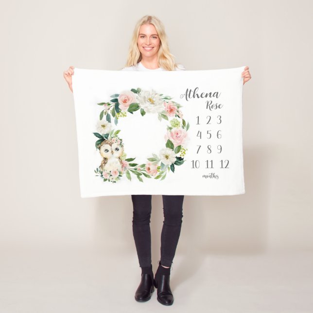 Uggla Girl Milestone Blanket, Uggla Monthly Baby B Fleecefilt (På plats)