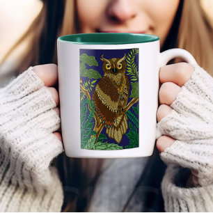 Uggla Grönt Forest Löv Mugg