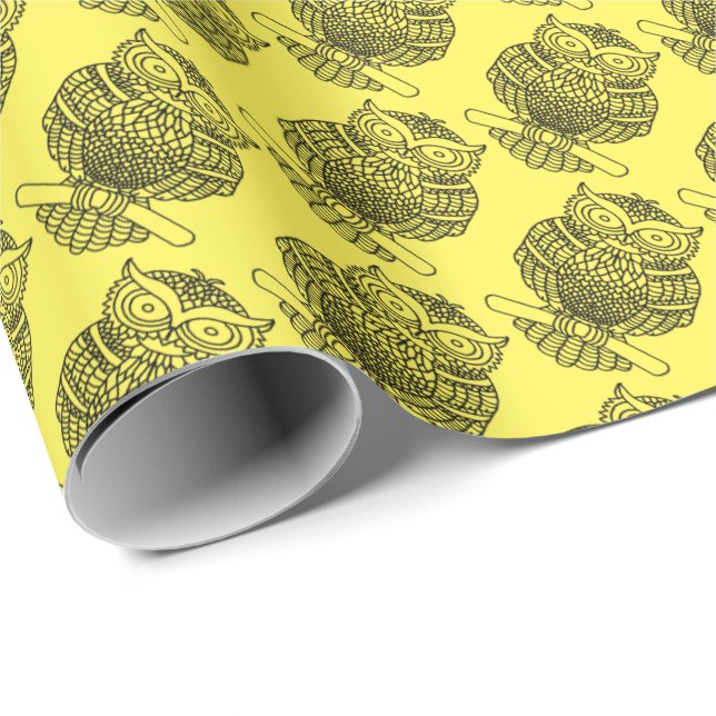Uggla (gult) - Svällning Papper Presentpapper (Rullad Hörn)