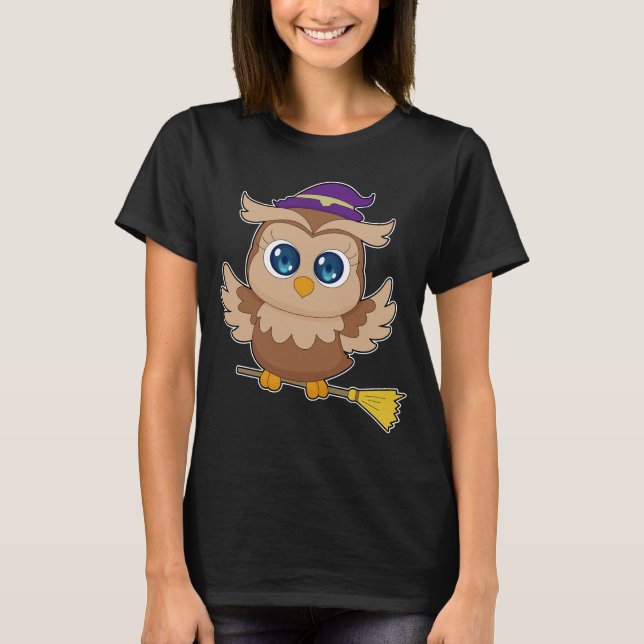 Uggla Halloween Häxa T Shirt (Framsida)