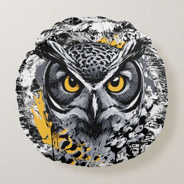 Uggla Head - Uggla Round Pillow - Cute Uggla Pillo Rund Kudde (Framsidan)