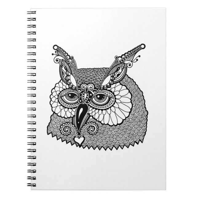 Uggla Head Zendoodle Anteckningsbok Med Spiral (Framsidan)