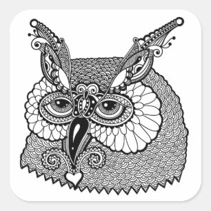 Uggla Head Zendoodle Fyrkantigt Klistermärke