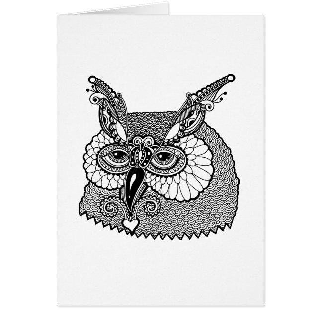 Uggla Head Zendoodle Hälsningskort (Framsidan)