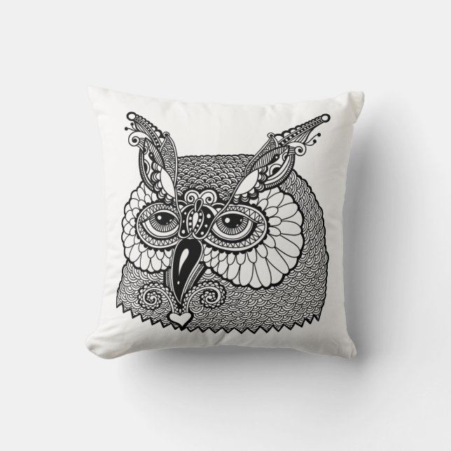 Uggla Head Zendoodle Kudde (Framsida)