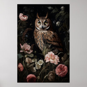 Uggla i blomma Utskrivbar, Porträtt Blommig uggla  Poster