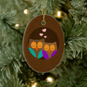 Uggla i ett bo julgransprydnad keramik