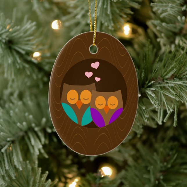 Uggla i ett bo julgransprydnad keramik (Träd)