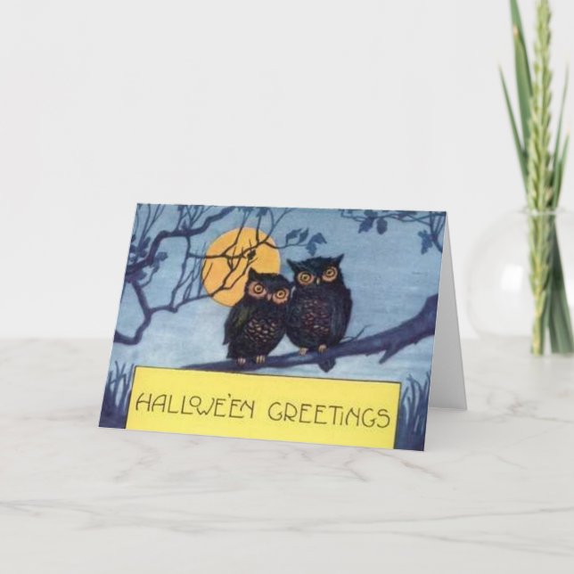 Uggla i ett Träd-Halloween-kort Kort (Framsida)