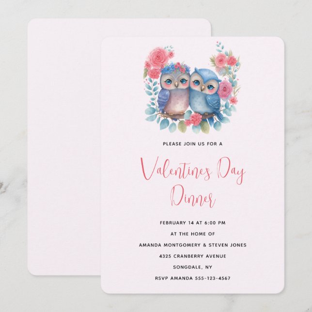 Uggla i Kärlek Sitta vid en Alla hjärtans på Träd  Inbjudningar (Fram/baksida)