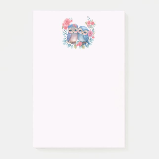 Uggla i Kärlek Sitta vid Träd Gren Post-it Block (Framsida)