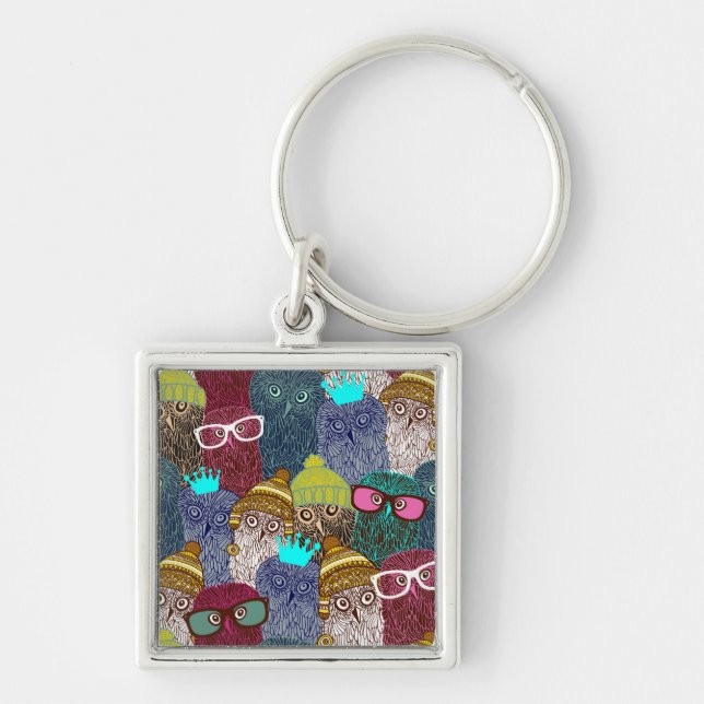 UGGLA i KRONA Fyrkantig Silverfärgad Nyckelring (Framsidan)