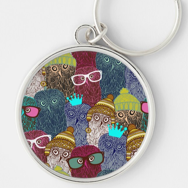 UGGLA i KRONA Rund Silverfärgad Nyckelring (Framsidan)