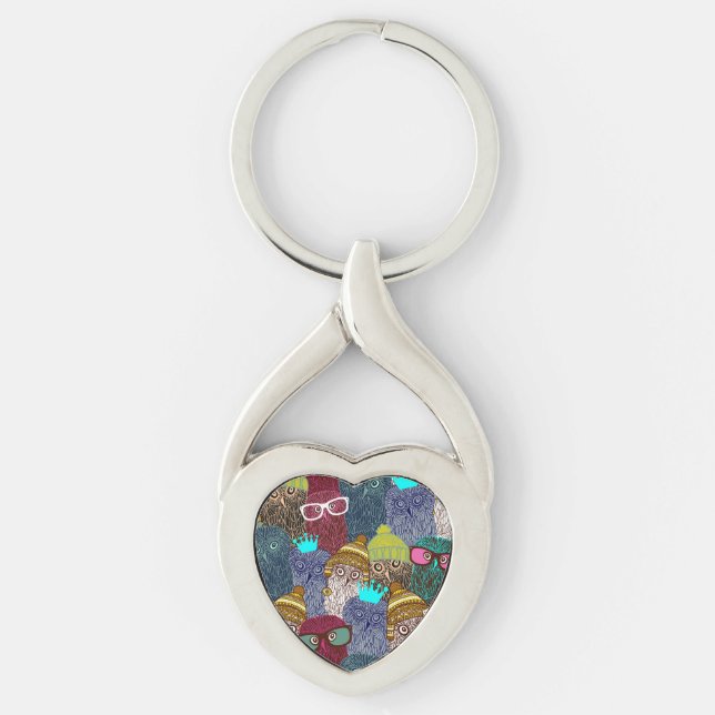 UGGLA i KRONA Twisted Heart Silverfärgad Nyckelring (Framsidan)