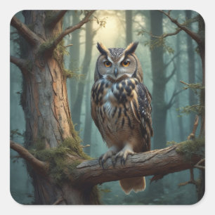 Uggla i Magic Forest Fyrkantigt Klistermärke