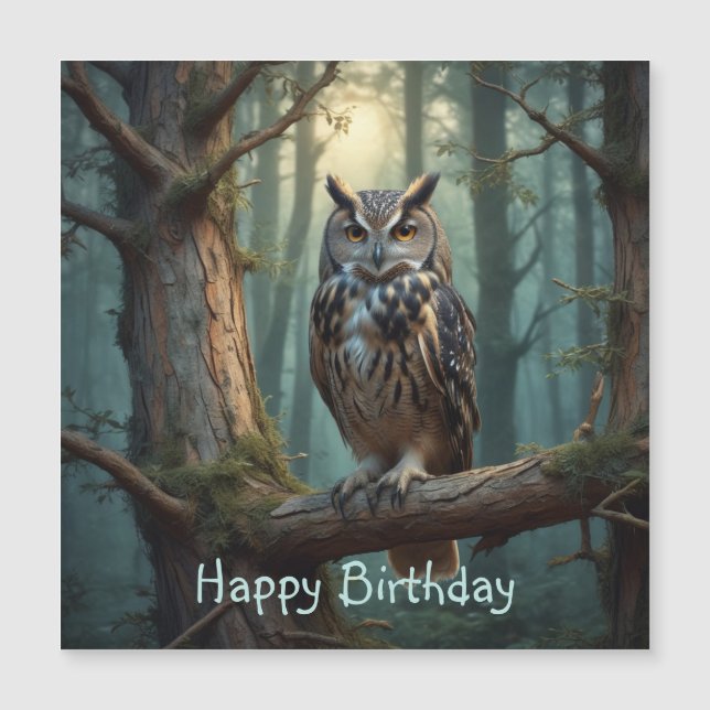 Uggla i Magic Forest Magnetic Birthday Card (Framsida)