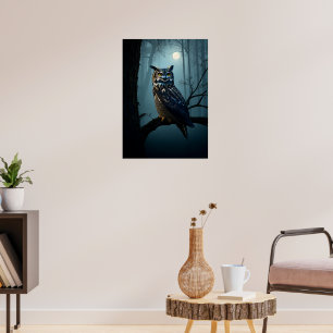 Uggla i Moonlit Forest - Mysterious Night Wildlife Poster