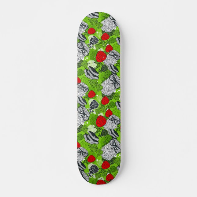 UGGLA i RÖD ROS Mini Skateboard Bräda 18,5 Cm (Framsida)