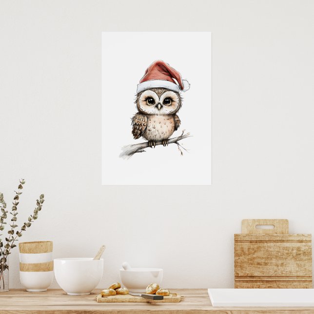 Uggla i Santa Hat - Helgdag-isolering Poster (Kök)