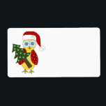 Uggla i Santa Hat med Julgran Fraktsedel<br><div class="desc">En söt liten uggla med stor gogig öga,  som bär en röd julhatt som håller lite Julgran.</div>