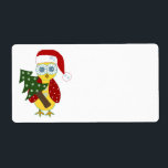 Uggla i Santa Hat med Julgran Fraktsedel<br><div class="desc">En söt liten uggla med stor gogig öga,  som bär en röd julhatt som håller lite Julgran.</div>