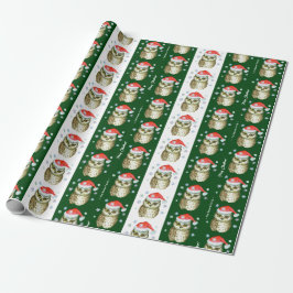 Uggla i Santa Hats jul Mönster, Grönt Presentpapper
