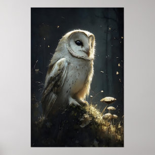 Uggla i skogsväggutskrift, Uggla Botanisk Poster