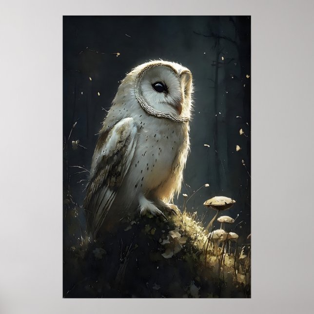 Uggla i skogsväggutskrift, Uggla Botanisk Poster (Framsidan)