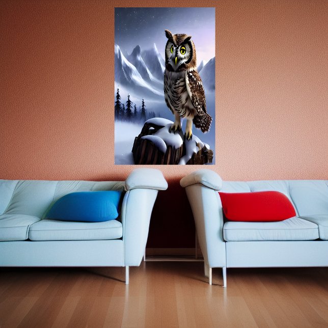 Uggla i snöberget | AI Art Poster (Skapare uppladdad)