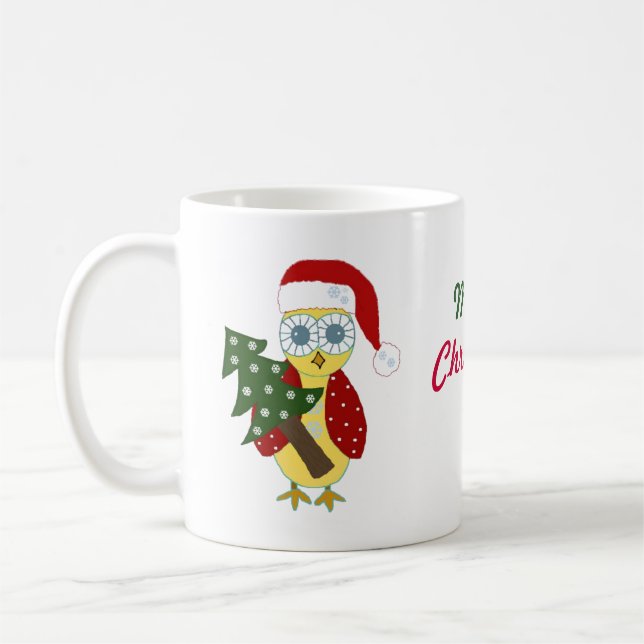 Uggla i tomteluva med julgran kaffemugg (Vänster)