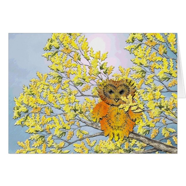 uggla i träd hälsningskort (Framsidan Horizontal)