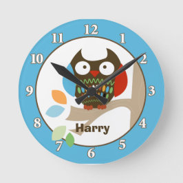 Uggla i Träd Toppar-muköldlås - blått Rund Klocka