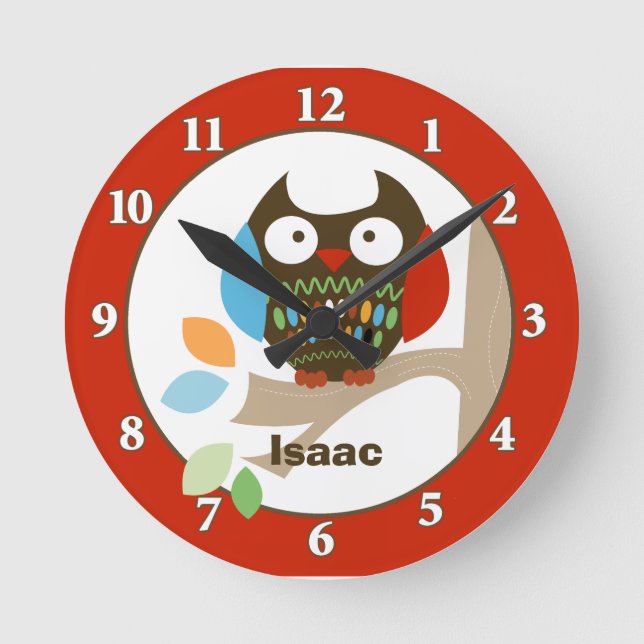 Uggla i Träd Toppar Personlig Wall Clock - Red Rund Klocka (Framsida)