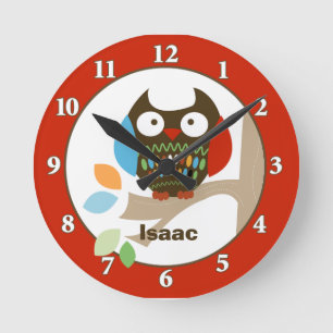Uggla i Träd Toppar Personlig Wall Clock - Red Rund Klocka