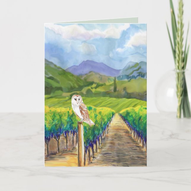 Uggla i Vineyard Hälsning Kort (Framsida)