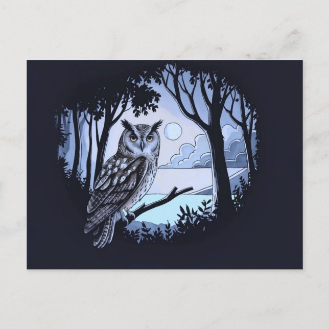 Uggla i vykort för skogsröjning (Framsida)