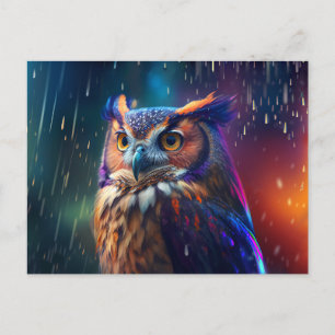 Uggla i vykortet för rain Vivid Art-vykort Vykort