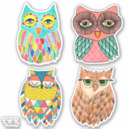 Uggla Illustration Art Vinyl Sticker-uppsättning Klistermärken