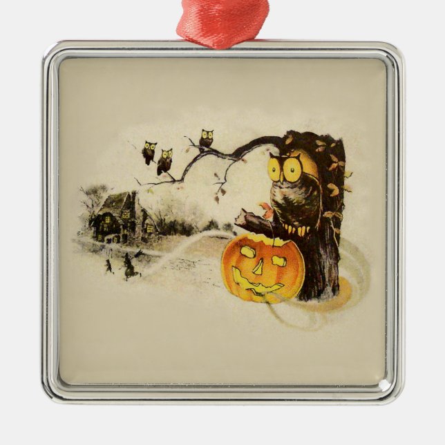 Uggla Jack O'Lantern Pumpkin Träd Julgransprydnad Metall (Framsidan)