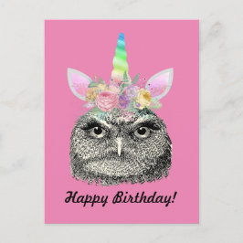 Uggla-Jag-Majs Vintage Enhörning Uggla Glad Födels Vykort
