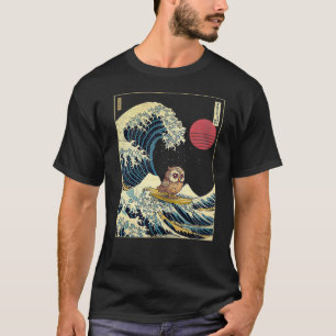 Uggla japansk Kanagawa Wave Funny Surfa Animal T Shirt