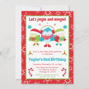 Uggla jingle och mingle jul barn födelsedag inbjudningar