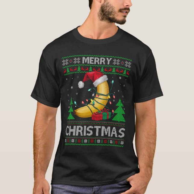 Uggla Julafton Sweater Stil Ljus Santa Banana Kris T Shirt (Framsida)